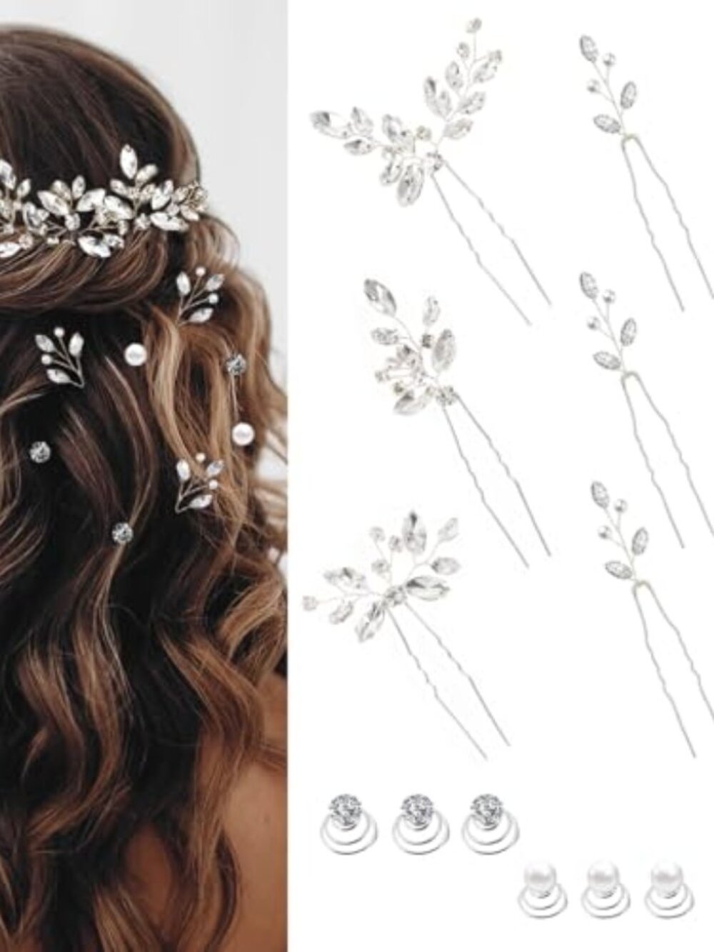 12 Pieces Hair‎ Accessories for Women Pearl Crystal Bridal Hair Pins Wedding